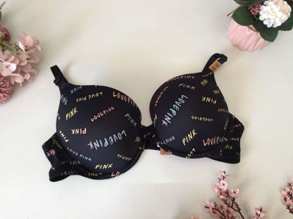 Imagen de PINK Bra Everywhere Push-Up Negro Letras Colores